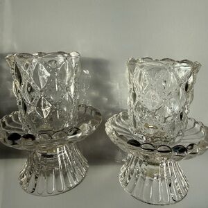 Partylite Glass Pedestal Votive Candle Holders Set of 2